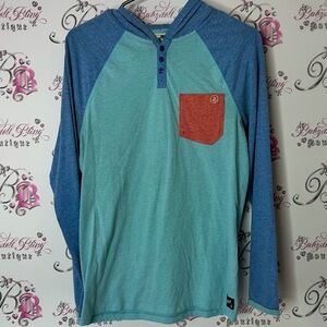 Volcom shirt long sleeve surfer 🏄‍♂️ beach Blue and Teal Hoodie with Red Detail